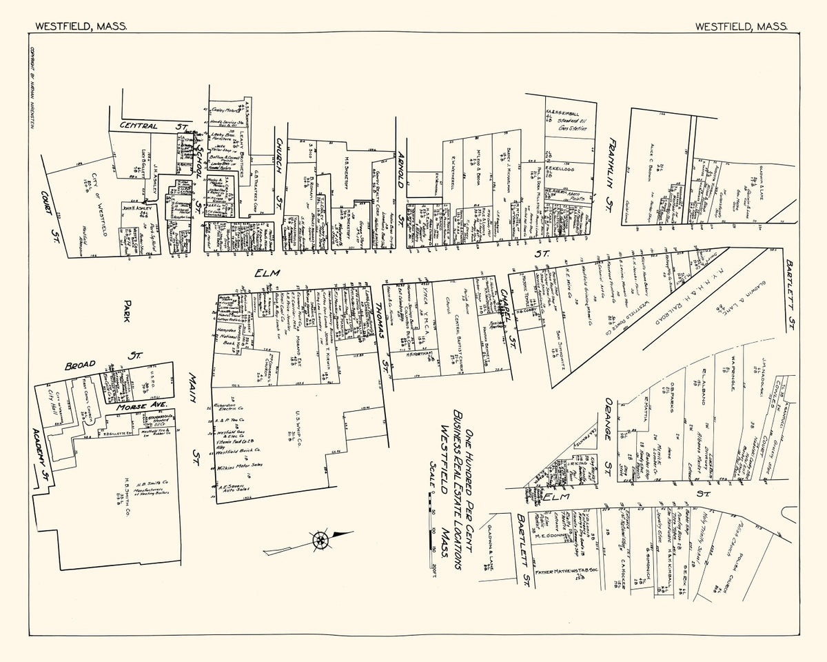 Preview of Vintage Map of Westfield, MA Business Section 1929