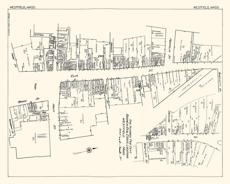Size comparison using Vintage Map of Westfield, MA Business Section 1929