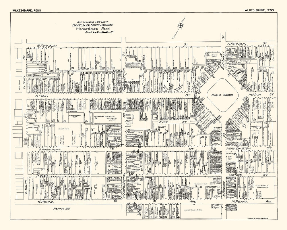 Vintage Map of Wilkes-Barre, PA Business Section 1929 print style example