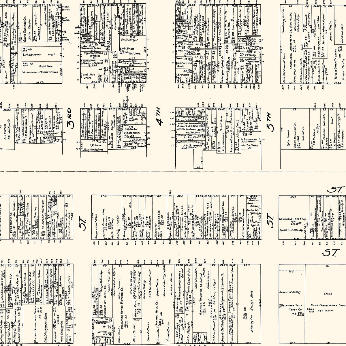 Restored historic details from the 1929 city map of Wilmington, Delaware