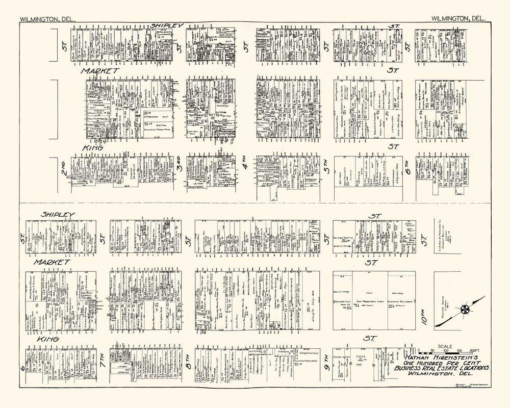 Vintage Map of Wilmington, DE Business Section 1929 print style example
