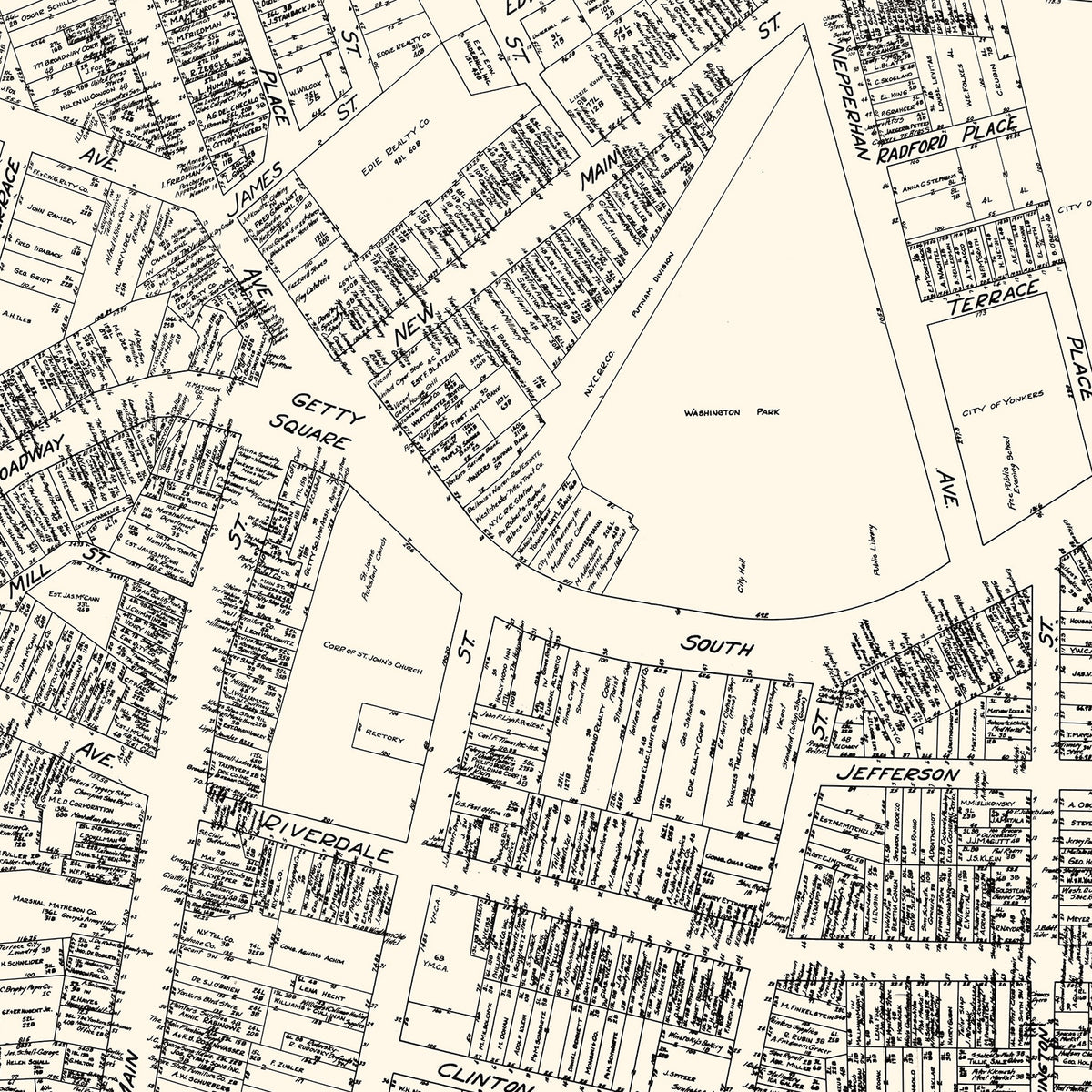Restored historic details from the 1929 city map of Yonkers, New York