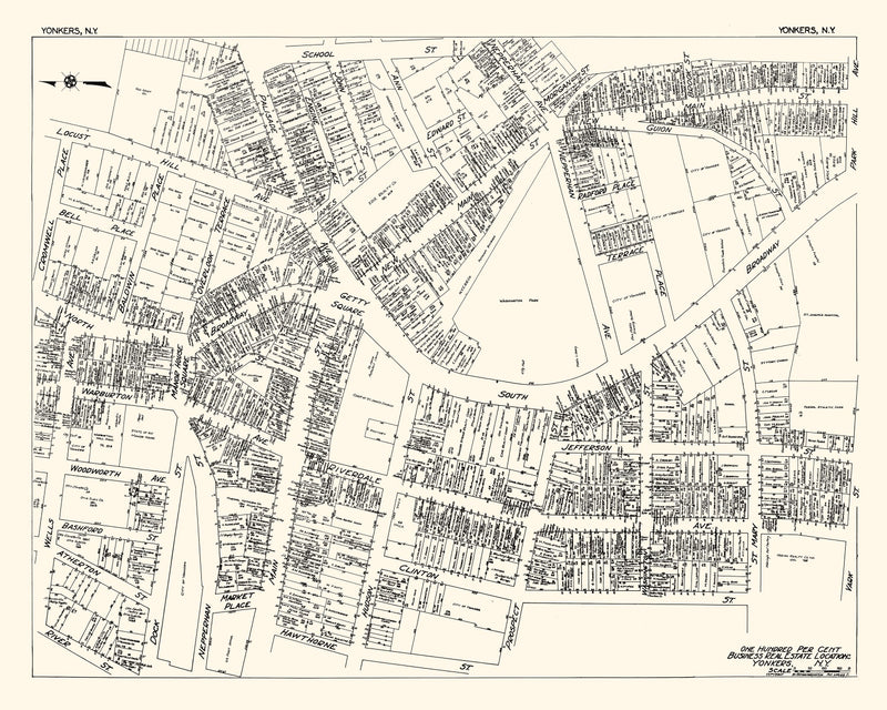 Size comparison using Vintage Map of Yonkers, NY Business Section 1929