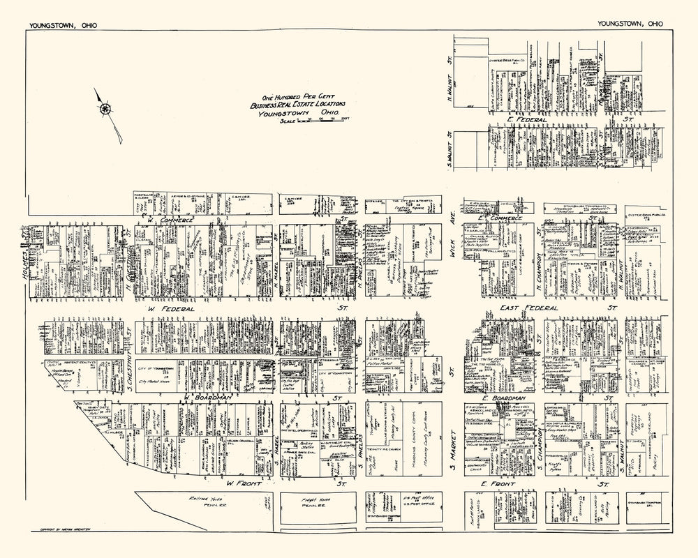Vintage Map of Youngstown, OH Business Section 1929 print style example