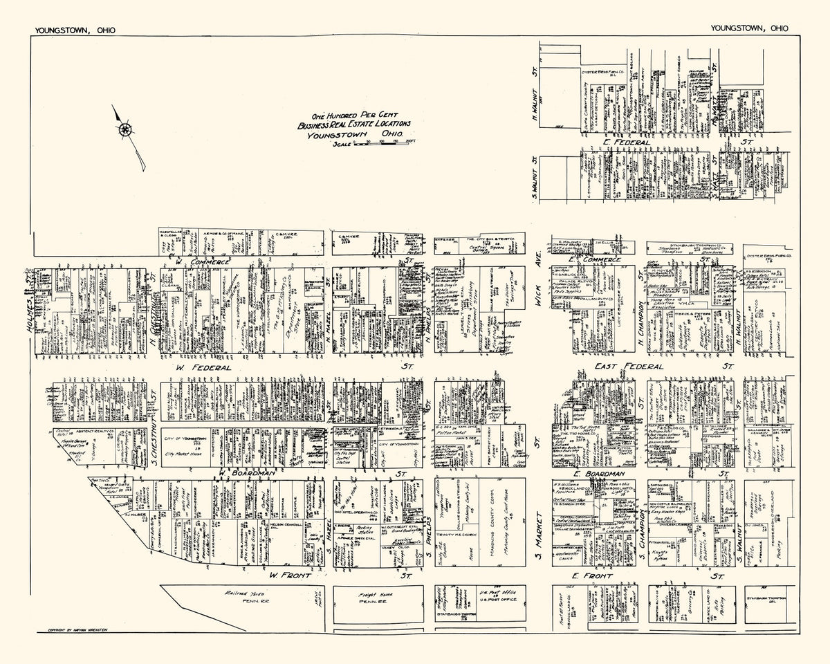 Preview of Vintage Map of Youngstown, OH Business Section 1929
