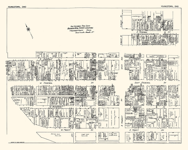 Size comparison using Vintage Map of Youngstown, OH Business Section 1929