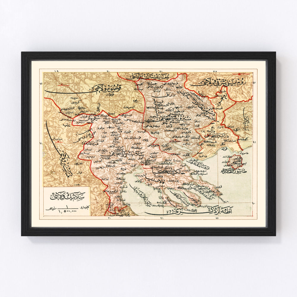 Selonika Ottoman Empire Vintage Map 1909