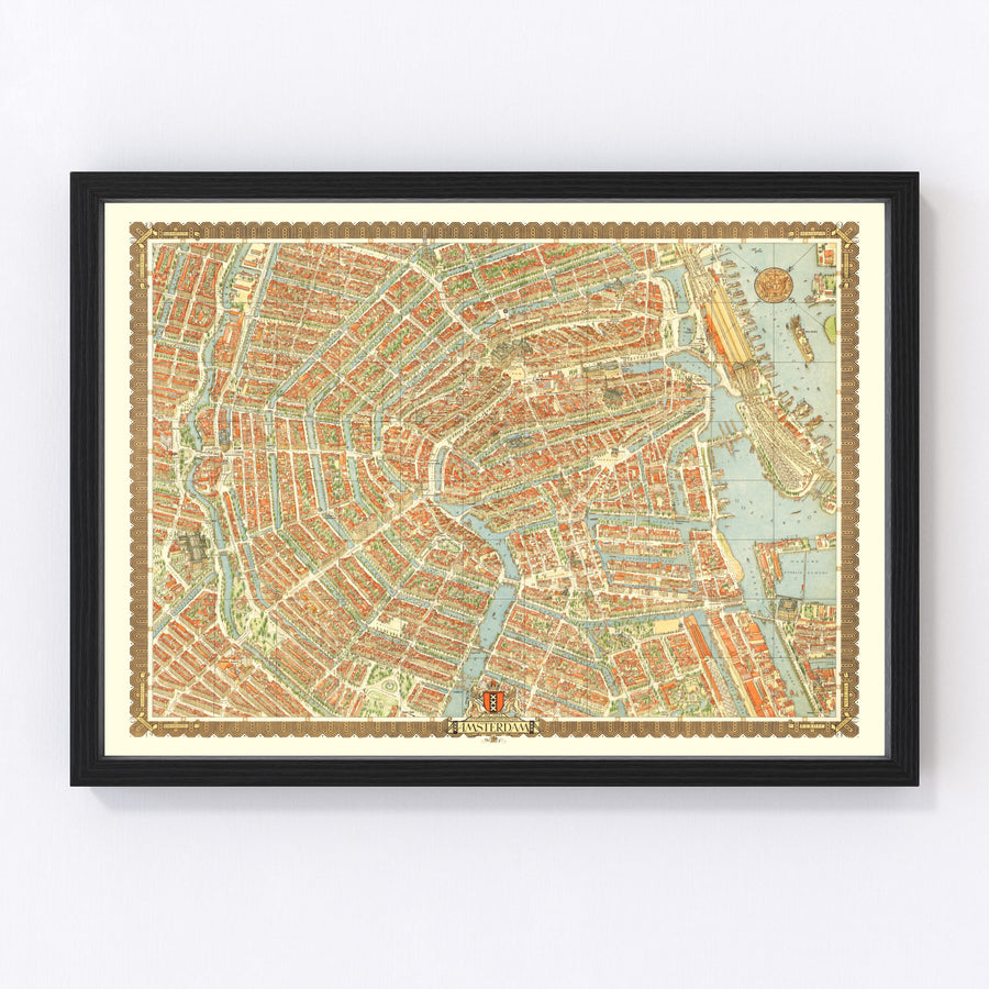 Vintage Map of Amsterdam, Netherlands 1956