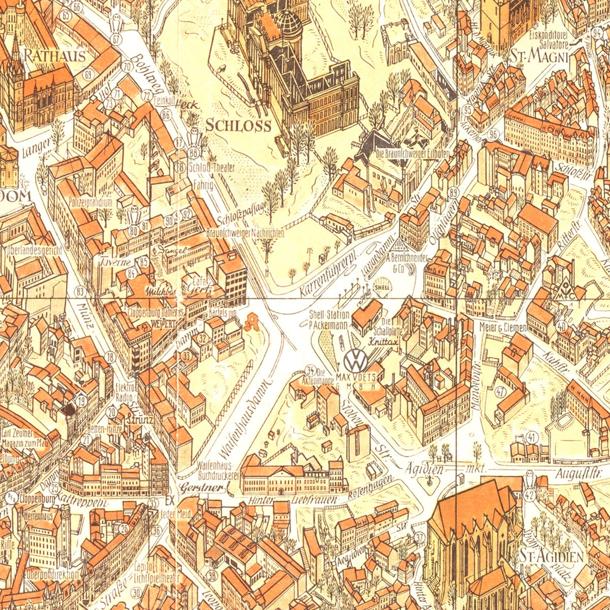 Restored historic details from the 1954 city map of Braunschweig