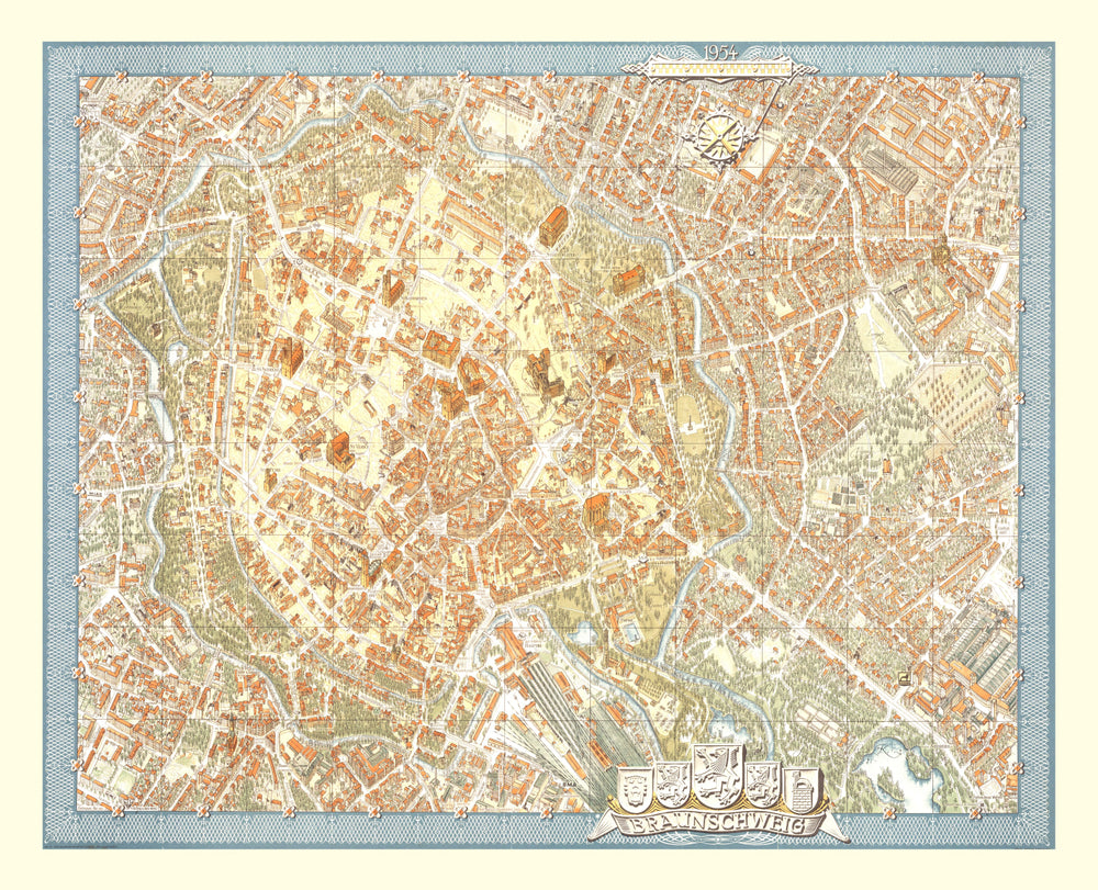 Vintage Map of Braunschweig, Germany 1954 print style example