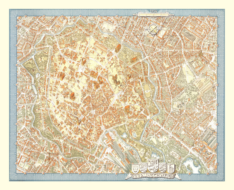 Size comparison using Vintage Map of Braunschweig, Germany 1954