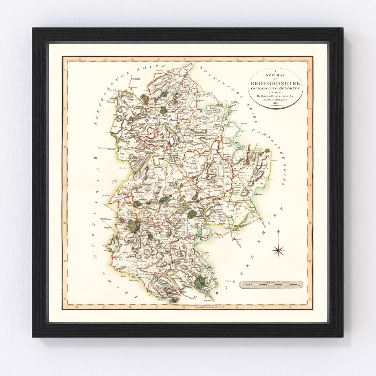 Bedfordshire County England Vintage Map 1801