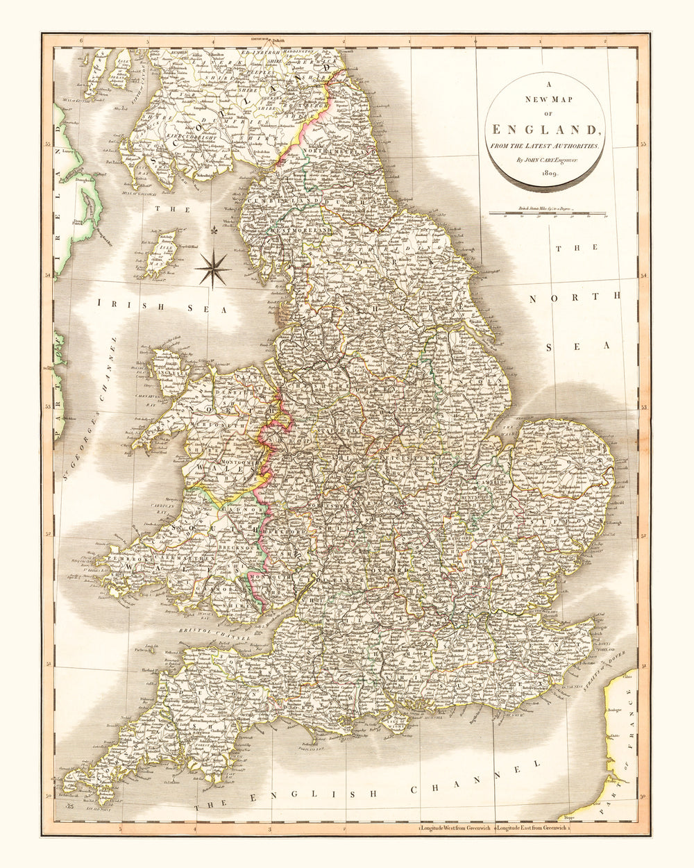 Vintage Map of England 1809 print style example