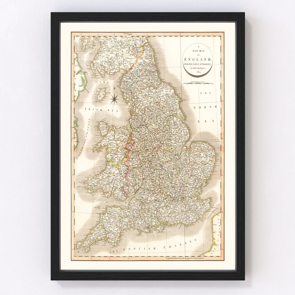 England Vintage Map 1809