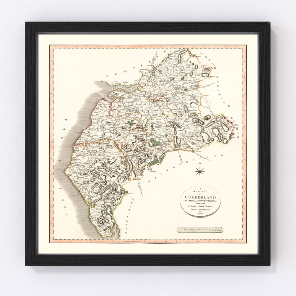 Cumberland County England Vintage Map 1801