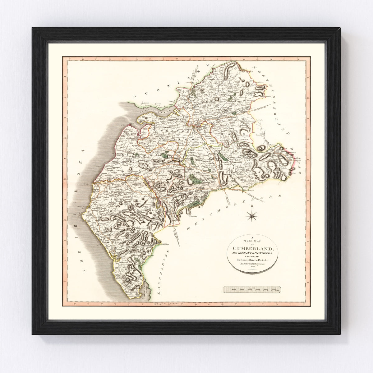 Cumberland County England Vintage Map 1801