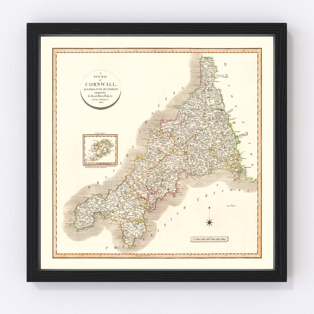 Cornwall County England Vintage Map 1806