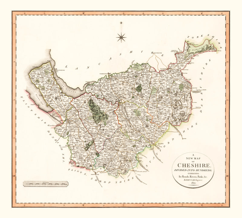 Size comparison using Vintage Map of Cheshire County England, 1808