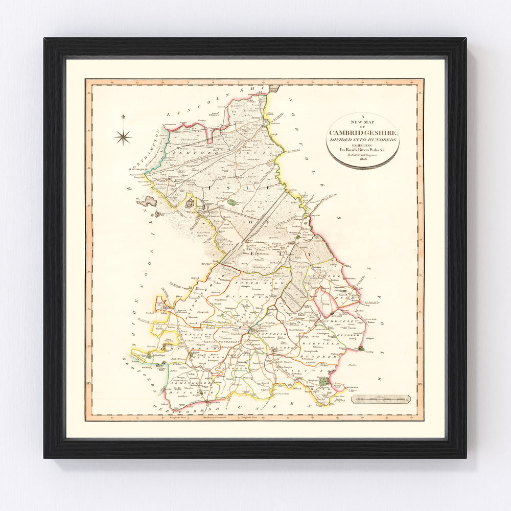 Cambridgeshire County England Vintage Map 1808