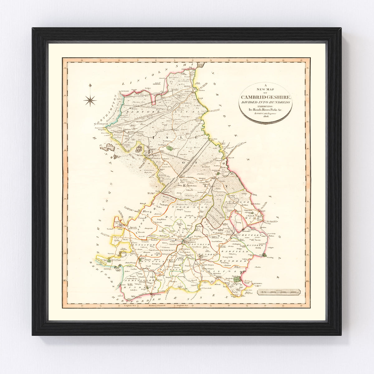 Cambridgeshire County England Vintage Map 1808
