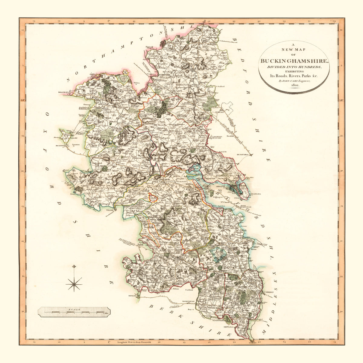 Preview of Vintage Map of Buckinghamshire County England, 1801