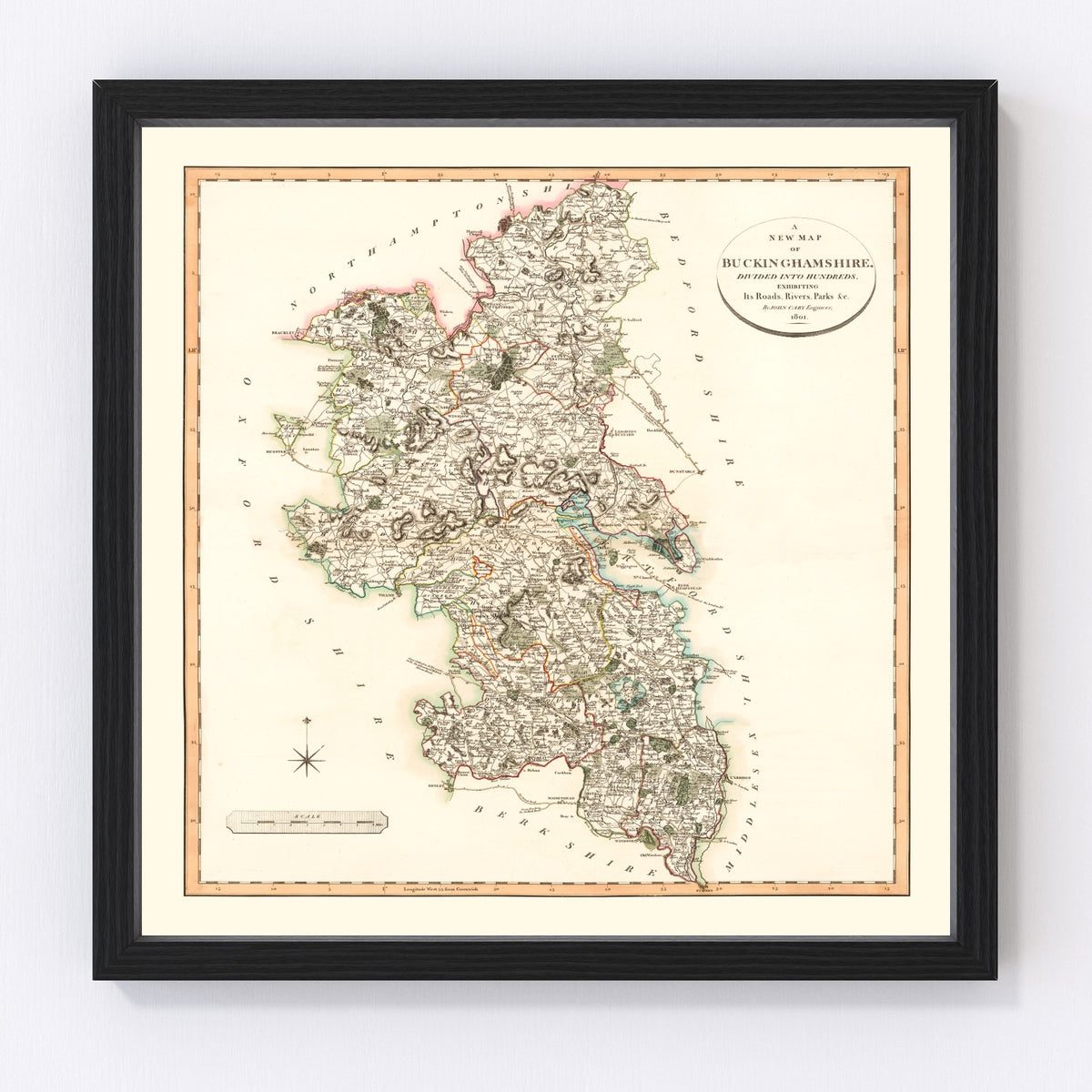 Buckinghamshire County England Vintage Map 1801