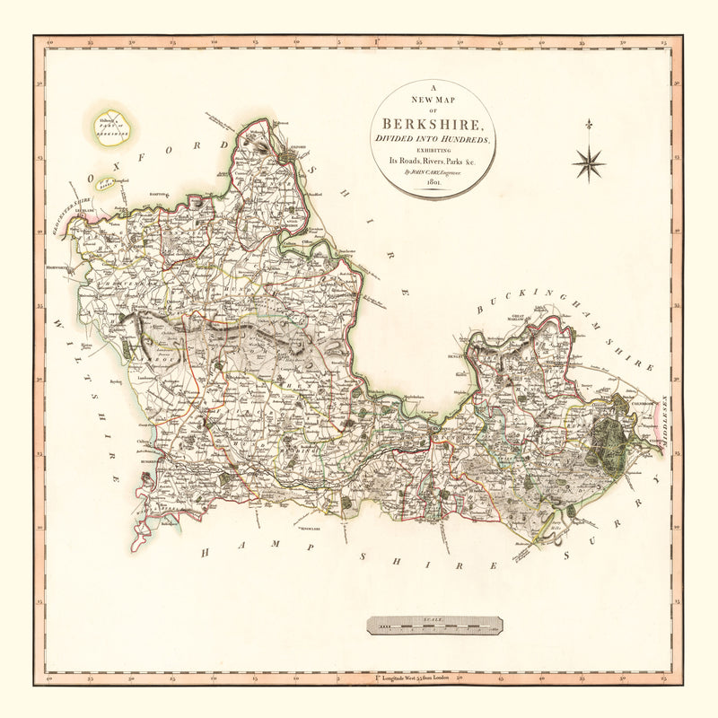 Size comparison using Vintage Map of Berkshire County England, 1801