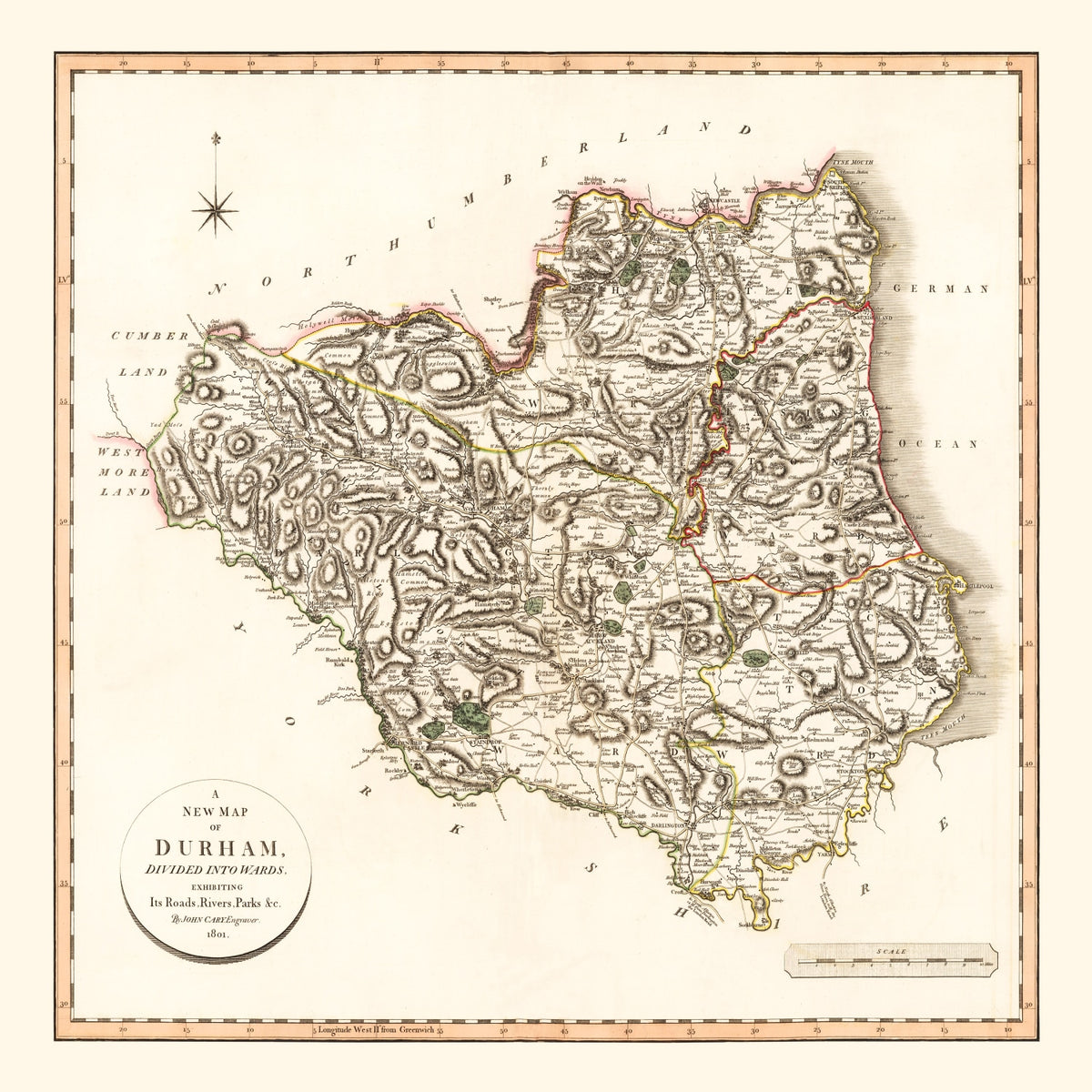Preview of Vintage Map of Durham County England, 1801