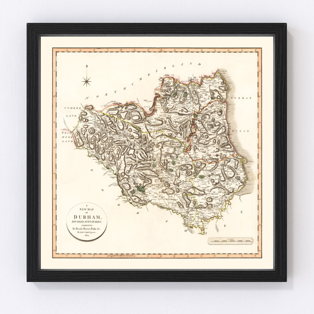 Durham County England Vintage Map 1801