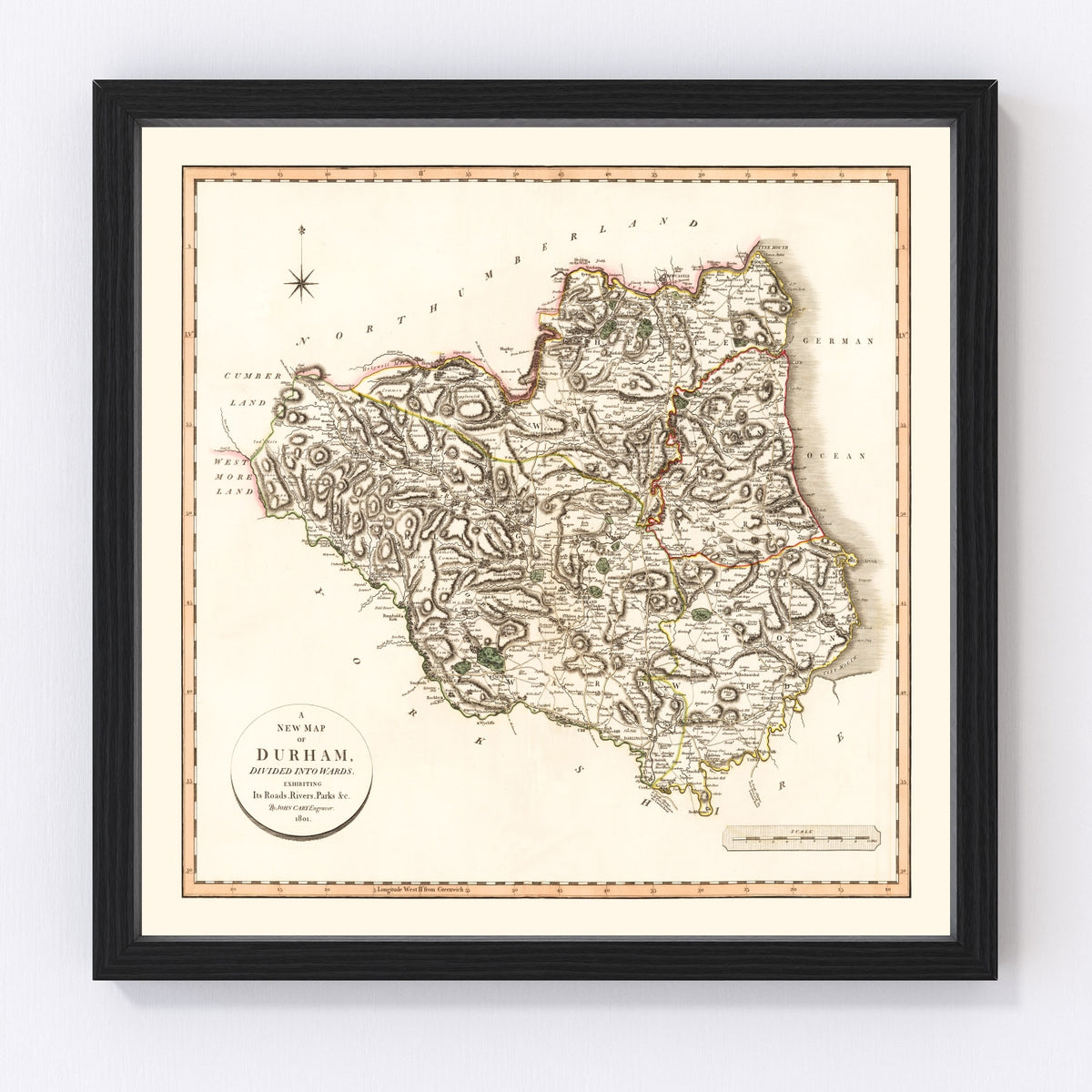 Durham County England Vintage Map 1801