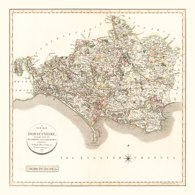 Size comparison using Vintage Map of Dorsetshire County England, 1806
