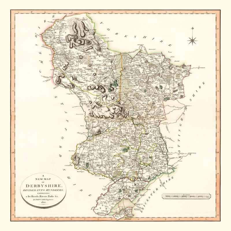 Size comparison using Vintage Map of Derbyshire County England, 1801