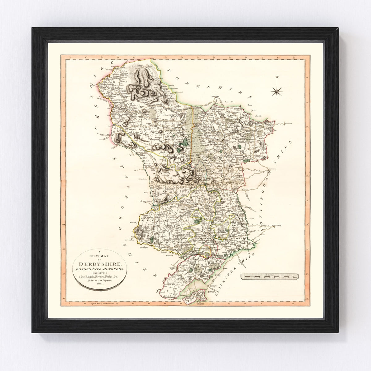 Derbyshire County England Vintage Map 1801