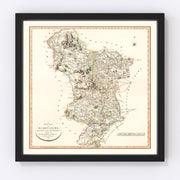 Derbyshire County England Vintage Map 1801