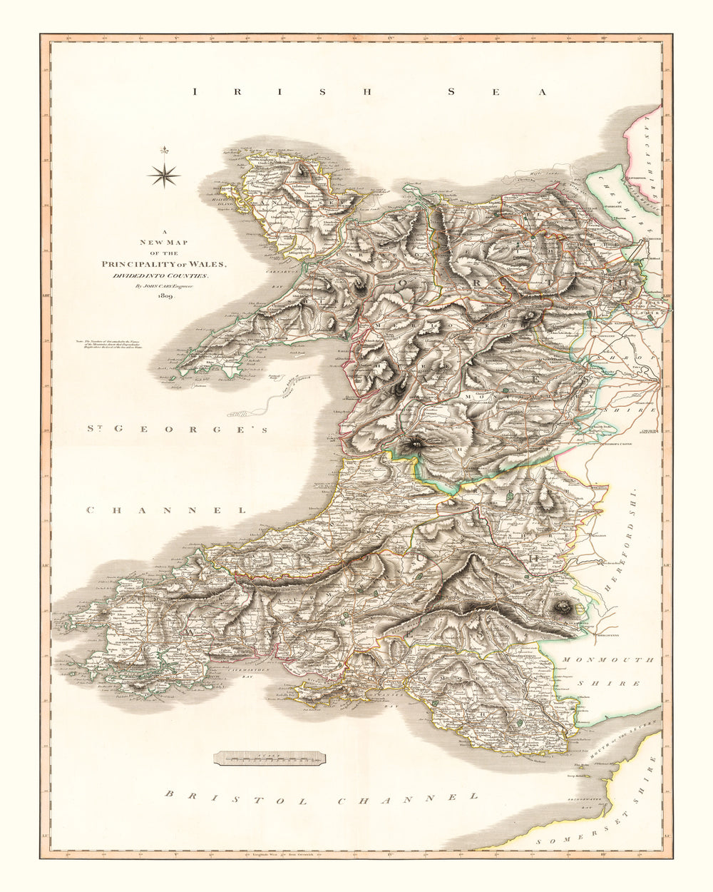 Vintage Map of Wales 1809 print style example