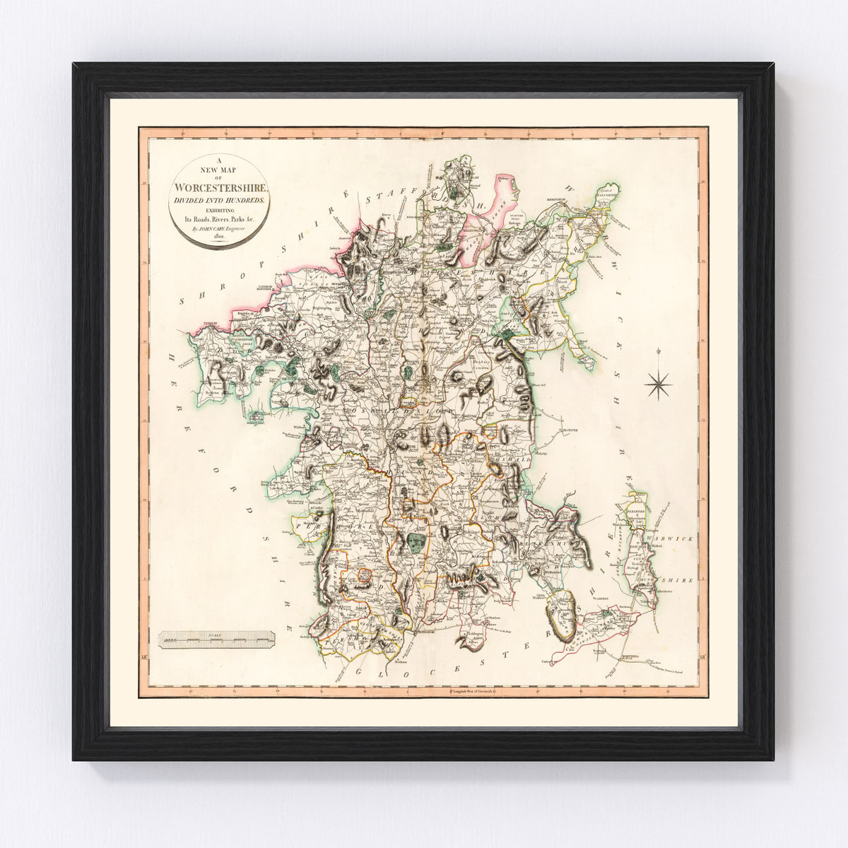 Worcestershire County England Vintage Map 1801