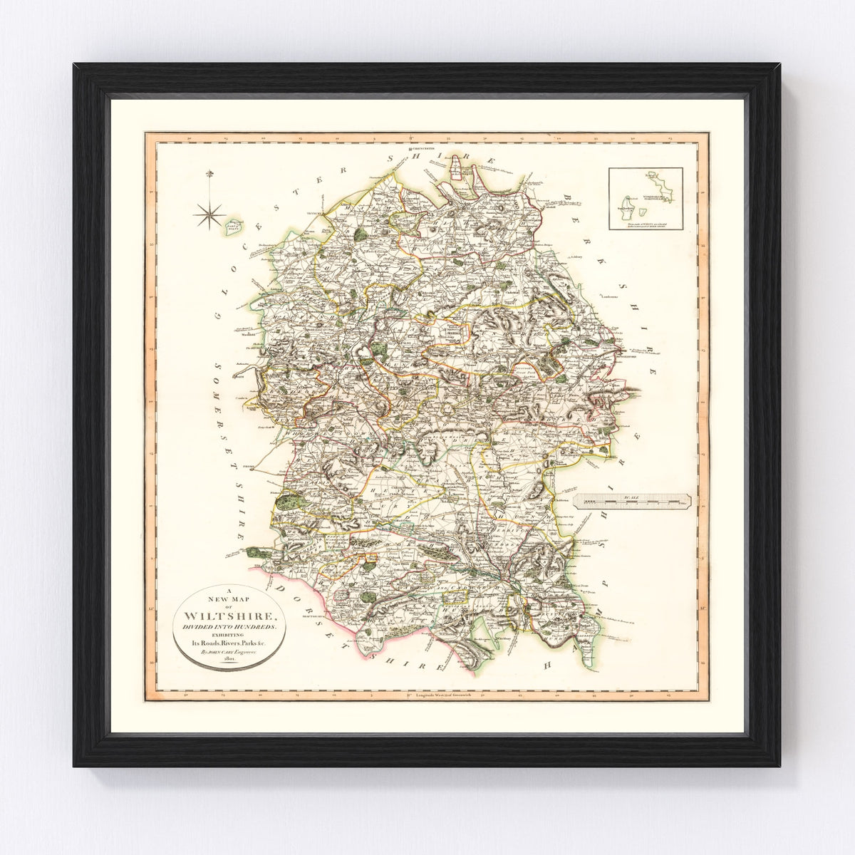 Wiltshire County England Vintage Map 1801
