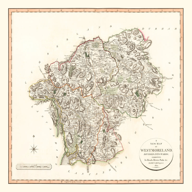 Size comparison using Vintage Map of Westmoreland County England, 1801