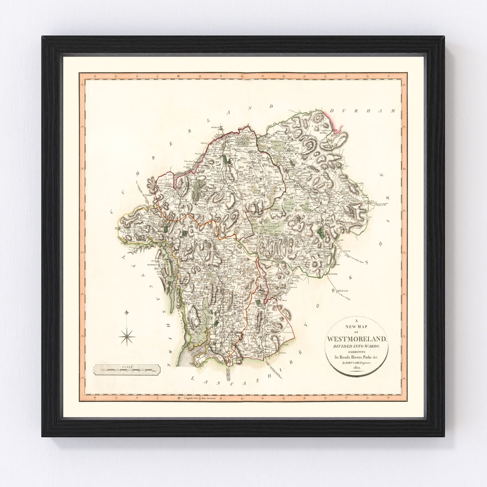 Westmoreland County England Vintage Map 1801