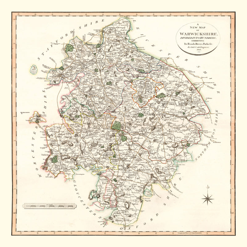 Size comparison using Vintage Map of Warwickshire County England, 1806