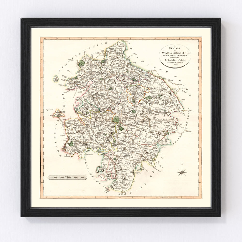 Warwickshire County England Vintage Map 1806