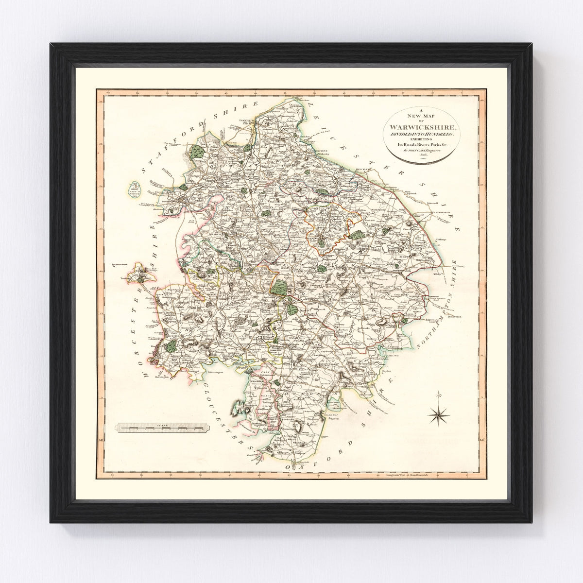 Warwickshire County England Vintage Map 1806