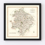 Warwickshire County England Vintage Map 1806