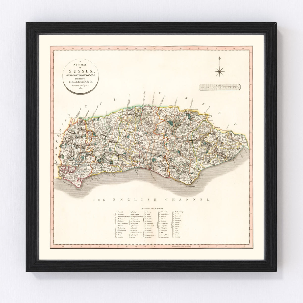 Sussex County England Vintage Map 1801
