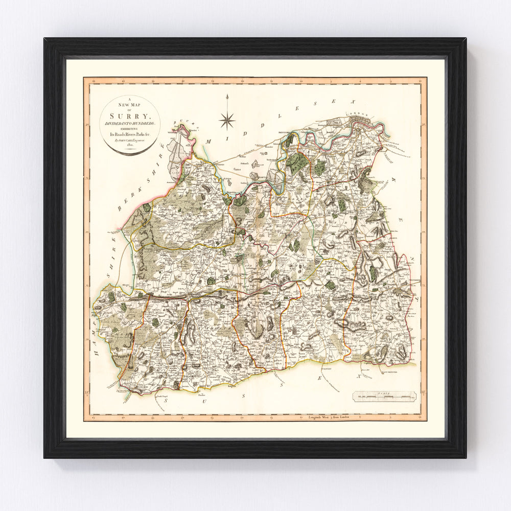 Surry County England Vintage Map 1801