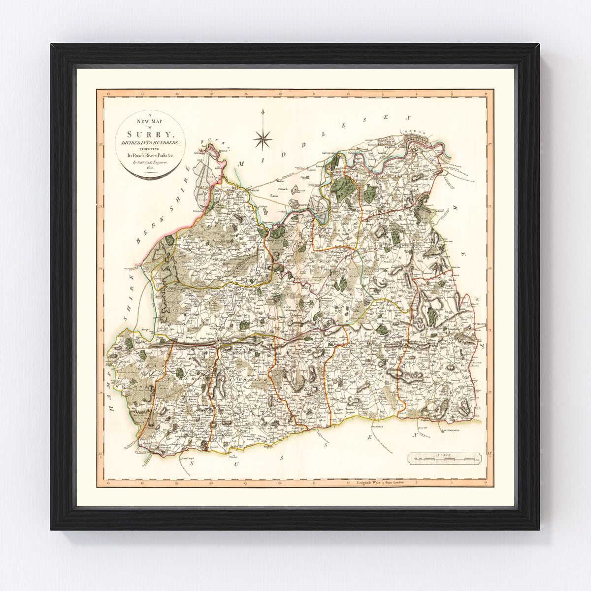 Surry County England Vintage Map 1801