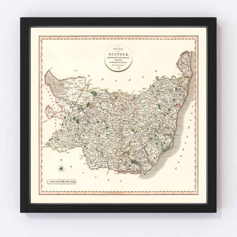 Suffolk County England Vintage Map 1807