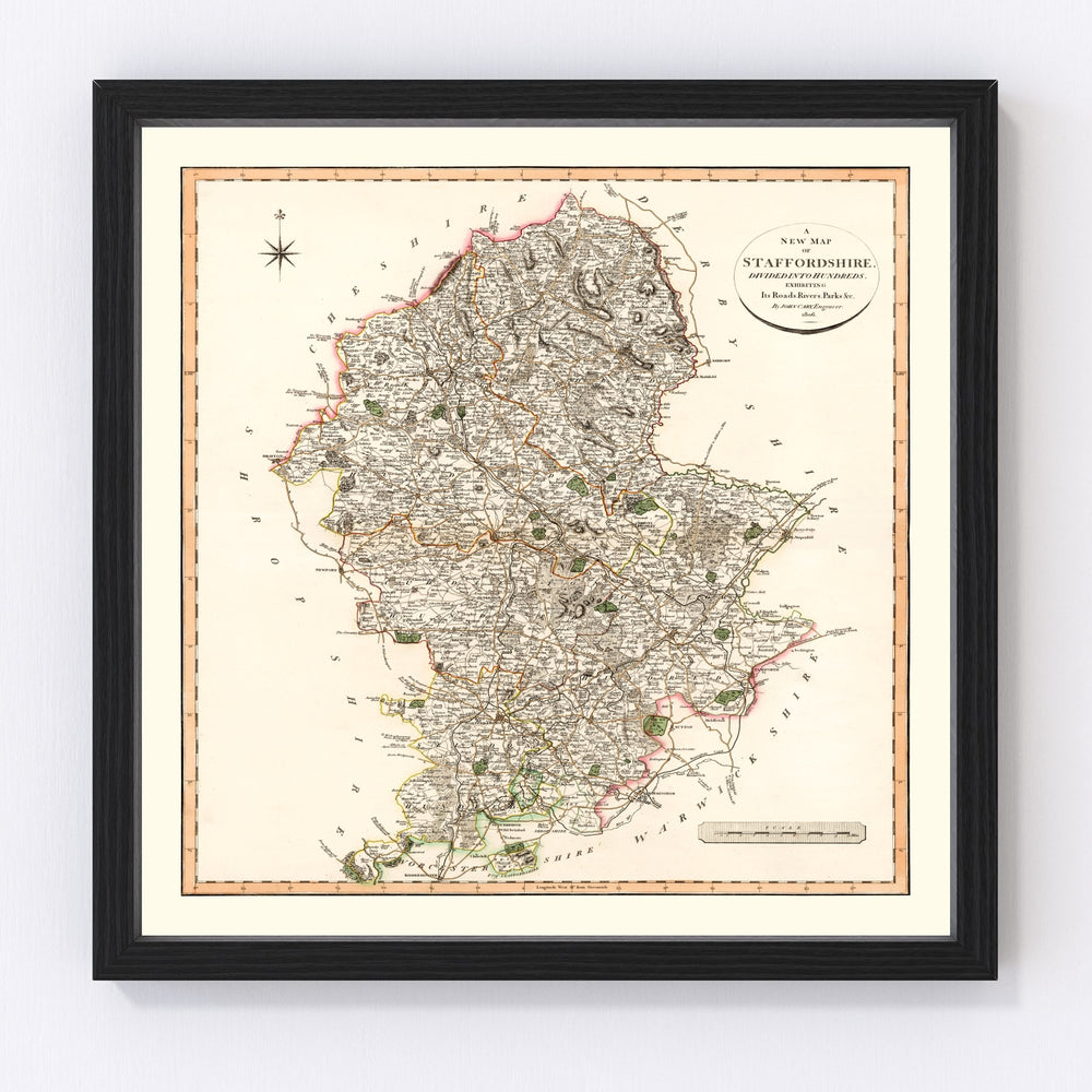 Staffordshire County England Vintage Map 1807