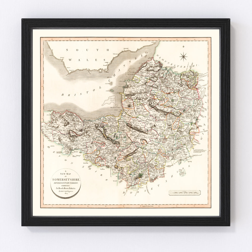 Somersetshire County England Vintage Map 1805