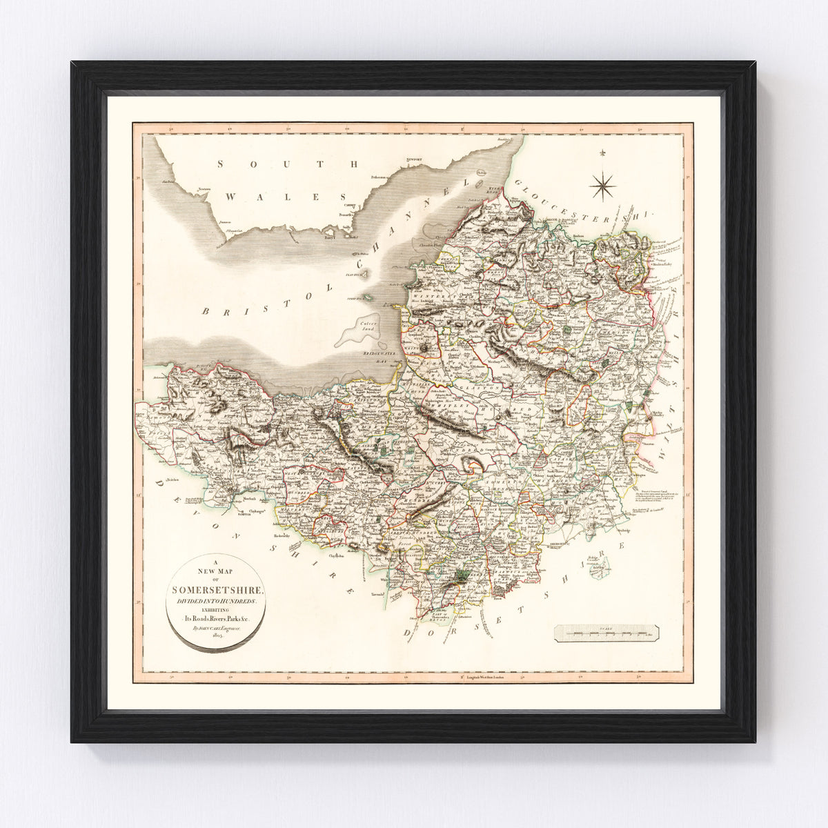 Somersetshire County England Vintage Map 1805